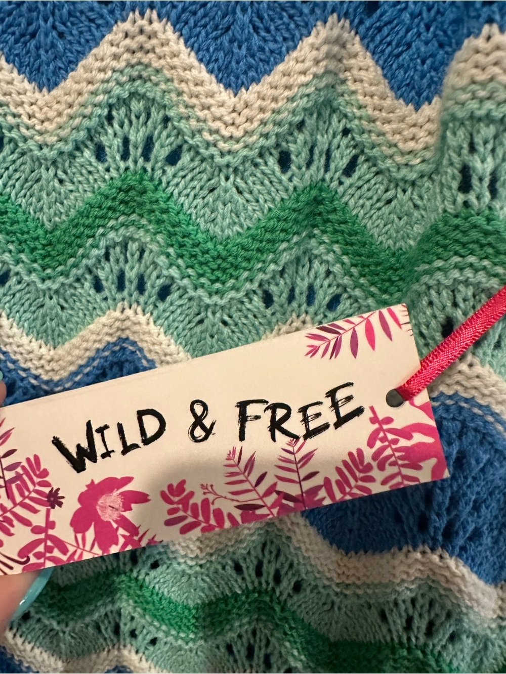 Blue, Green & White Crochet Wave Slip Dress - Picture 4 of 5